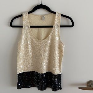 J.Crew cream and black sequin top, size XXS